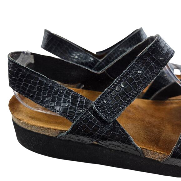 Naot Kayla Sandals Womens 8 8.5 39 Black Reptile Embossed Adjustable Straps - Picture 2 of 11